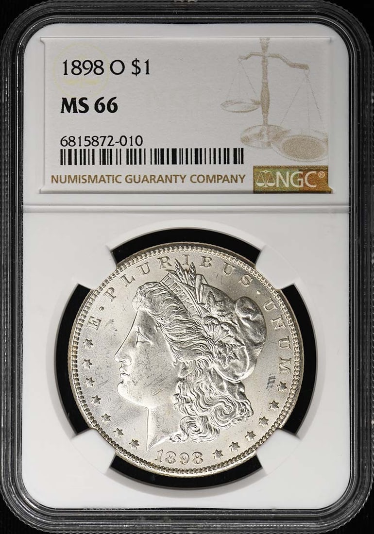 Morgan Dollar S 1 1898 NGC MS66: Morgan Dollar S 1 1898 NGC MS66 The 1898 Morgan Dollar S1, certified MS66 by NGC, is a highly detailed and well-preserved coin. In its uncirculated state, this coin showcases its original mint