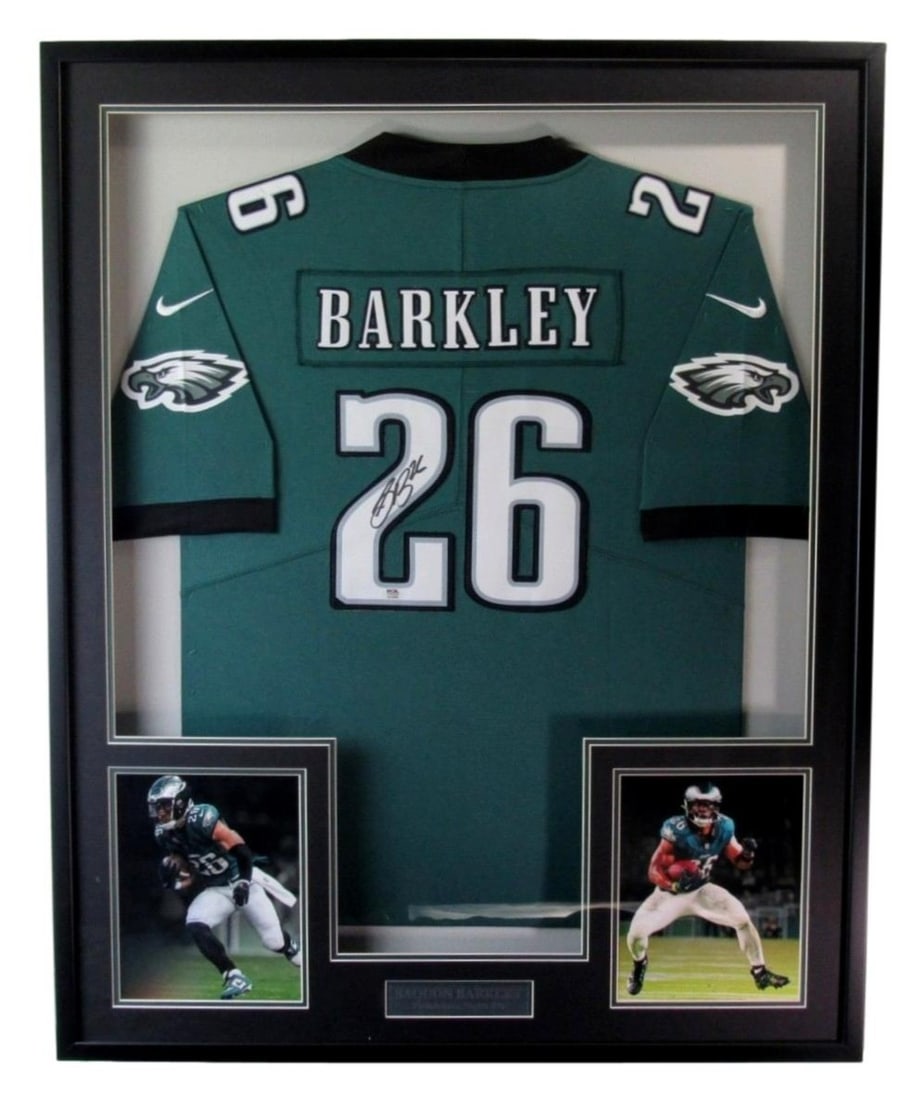 Signed Saquon Barkley Auto Eagles Green Football Jersey Framed PSA DNA 203381: Signed Saquon Barkley Auto Eagles Green Football Jersey Framed PSA DNA 203381 Item Specifics: Autograph Authentication: Professional Sports Authenticator (PSA) Original/Reprint: Original Player: