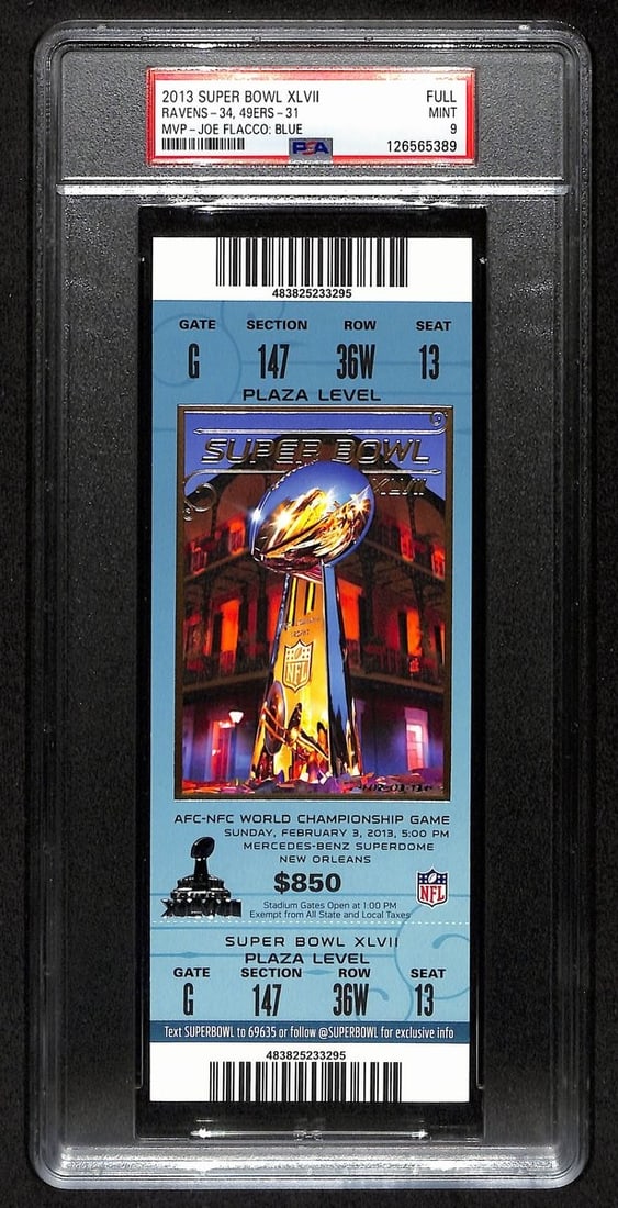 2013 Super Bowl XLVII (47) FULL TICKET Ravens vs. 49ers PSA MINT 9 201379 (1 of 2)