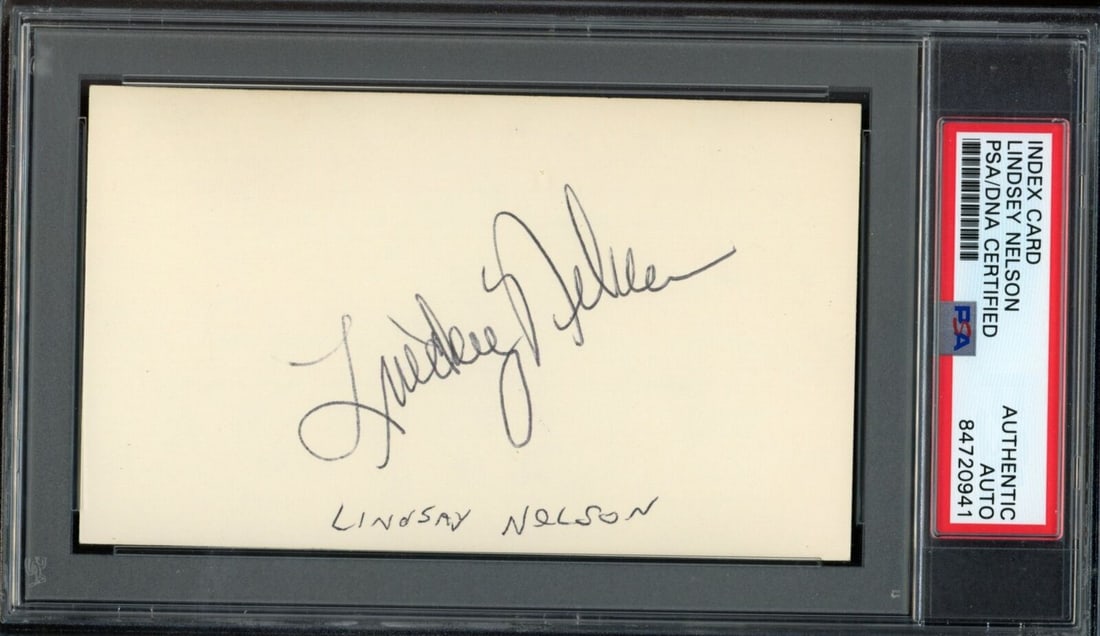 Lindsey Nelson Autographed 3x5 Index Card Sports Casting Legend PSA/ DNA (1 of 1)