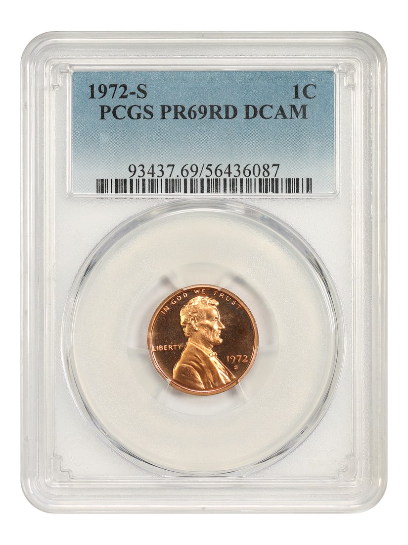1972-S 1C PCGS PR69DCAM - Lincoln Cent (Modern): 1972-S 1C PCGS PR69DCAM - Lincoln Cent (Modern) The 1972-S 1C PCGS PR69DCAM Lincoln Cent is a highly graded uncirculated coin featuring a striking San Francisco mint mark. With a PCGS certification nu