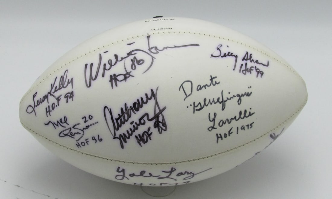 Wilson Full Size NFL Football Autographed/ Inscribed by (9) HOF Greats 176254: Wilson Full Size NFL Football Autographed/ Inscribed by (9) HOF Greats 176254 This Wilson full-size NFL football has been signed and inscribed by nine Hall of Fame greats, a unique and impressive coll