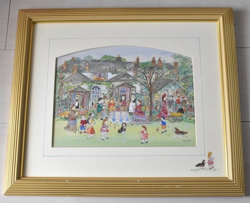 Original Watercolor Tea On Lawn Cat Garden Scene Signed By Diane Elson UK: Original Watercolor Tea On Lawn Cat Garden Scene Signed By Diane Elson UK Item Specifics: Unit Of Sale: Single Piece Artist: Diane Elson Signed By: Diane Elson Size: Medium Signed: Yes Material: Paper