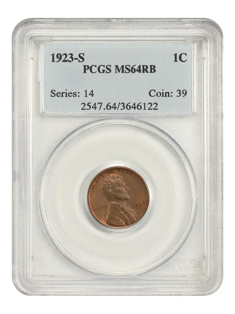 1923-S 1C PCGS MS64RB - Lincoln Cent (Wheat Reverse) - Tough Date in RB: 1923-S 1C PCGS MS64RB - Lincoln Cent (Wheat Reverse) - Tough Date in RB The 1923-S 1C PCGS MS64RB Lincoln Cent boasts a striking RB color, a hallmark of the San Francisco Mint's distinctive style. Thi