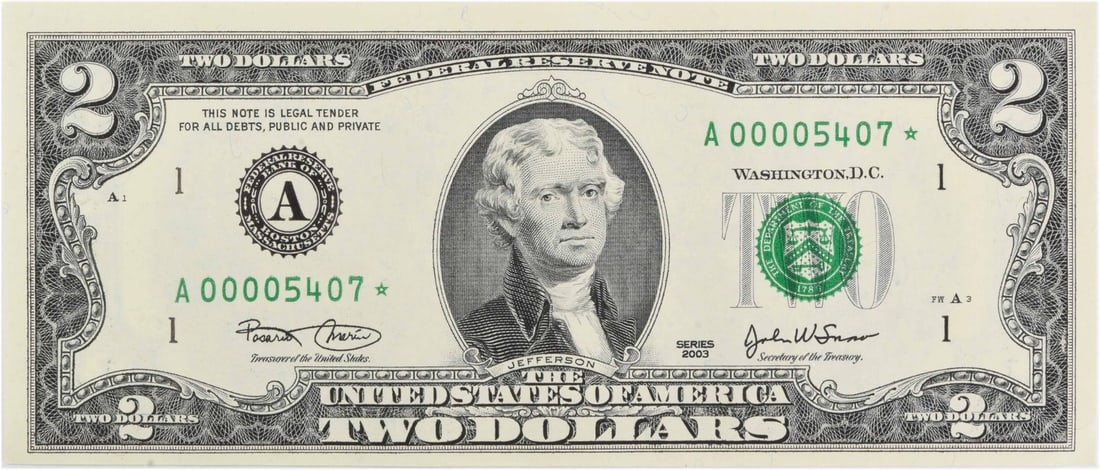 2003 $2 Federal Reserve Star Note Set All 12 Districts Choice UNC OGP (12 bills): 2003 $2 Federal Reserve Star Note Set All 12 Districts Choice UNC OGP (12 bills) Twelve 2003 $2 Federal Reserve Star Notes, each from a different district, are presented in their original packaging.