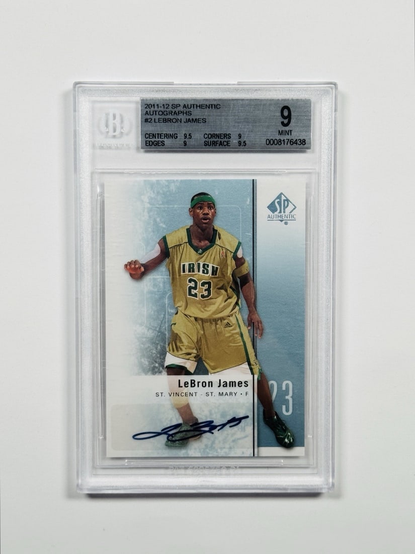 2011-12 SP LEBRON JAMES #2 AUTO BGS 9 AUTO 10: 2011-12 SP LEBRON JAMES #2 AUTO BGS 9 AUTO 10 BGS 9 AUTO 10 graded card of LeBron James, #2 in the 2011 SP Authentic Player set, featuring an autograph from the basketball legend. This card showcases 