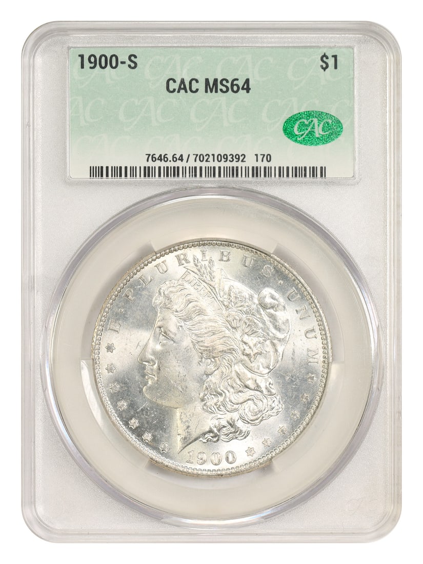 1900-S $1 CACG MS64 - Morgan Dollar - Tough S-Mint Issue: 1900-S $1 CACG MS64 - Morgan Dollar - Tough S-Mint Issue The 1900-S $1 CACG MS64 Morgan Dollar is a rare and highly sought-after coin, featuring a tough S-Mint Issue that has withstood the test of tim