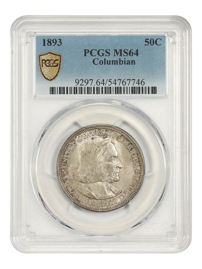 1893 50C Columbian PCGS MS64 - Classic Silver Commemorative: 1893 50C Columbian PCGS MS64 - Classic Silver Commemorative The 1893 50C Columbian, graded MS64 by PCGS, is a stunning example of a classic silver commemorative coin. This uncirculated coin boasts a r