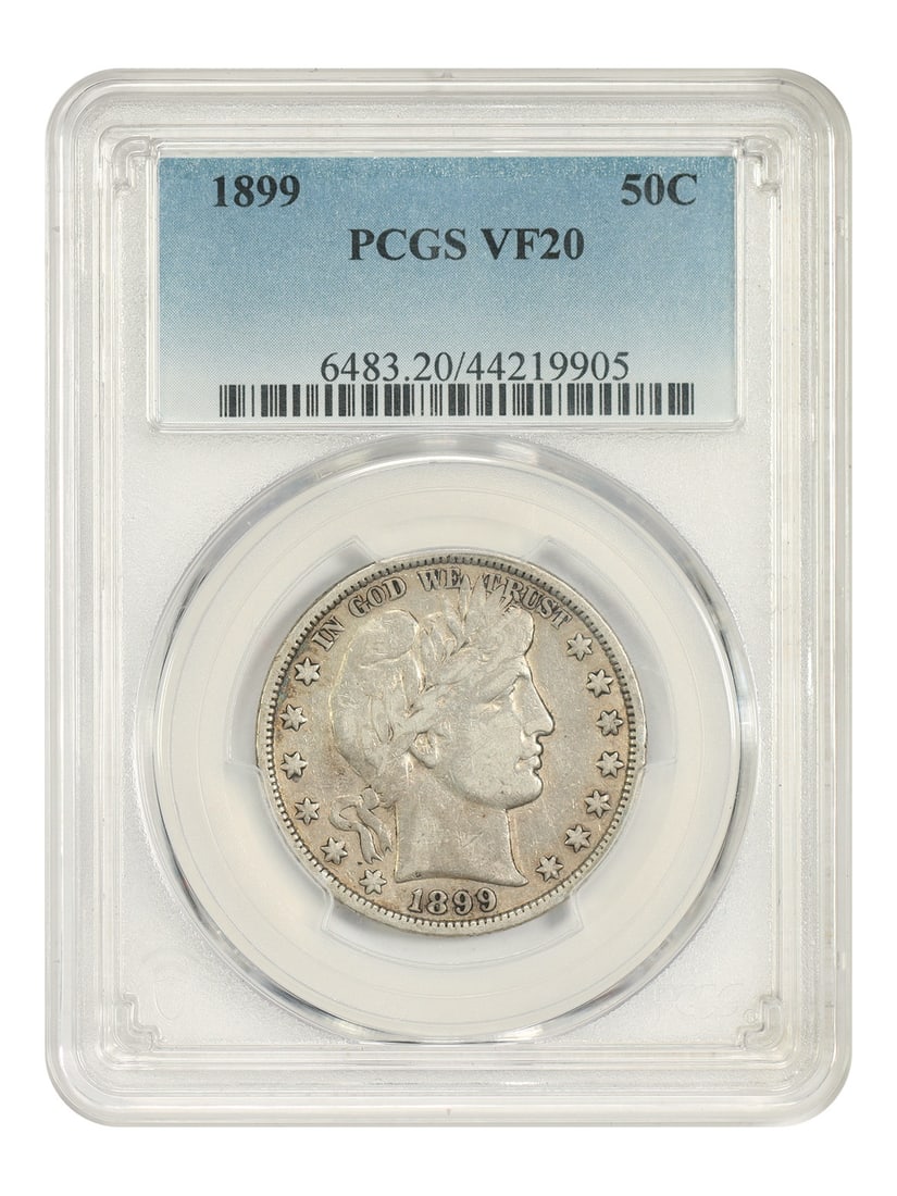 Half Dollar Barber 1899 50C PCGS: Half Dollar Barber 1899 50C PCGS The 1899 Half Dollar Barber coin is a circulated example, bearing the mark of the Philadelphia mint. Certified by PCGS, this coin features a distinctive design from