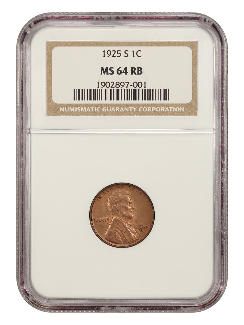 1925-S 1C NGC MS64RB - Lincoln Cent (Wheat Reverse) - Better S-Mint: 1925-S 1C NGC MS64RB - Lincoln Cent (Wheat Reverse) - Better S-Mint The 1925-S 1C NGC MS64RB Lincoln Cent boasts a rich history, featuring a Wheat Reverse design and a San Francisco Mint mark. Certifi