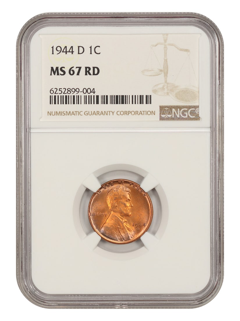 Lincoln Cent 1C 1944-D MS67RD Wheat Reverse: Lincoln Cent 1C 1944-D MS67RD Wheat Reverse The 1944-D Lincoln Cent 1C MS67RD Wheat Reverse is a highly graded coin with a rich history, boasting a stunning RD (red) color and exceptional mint state