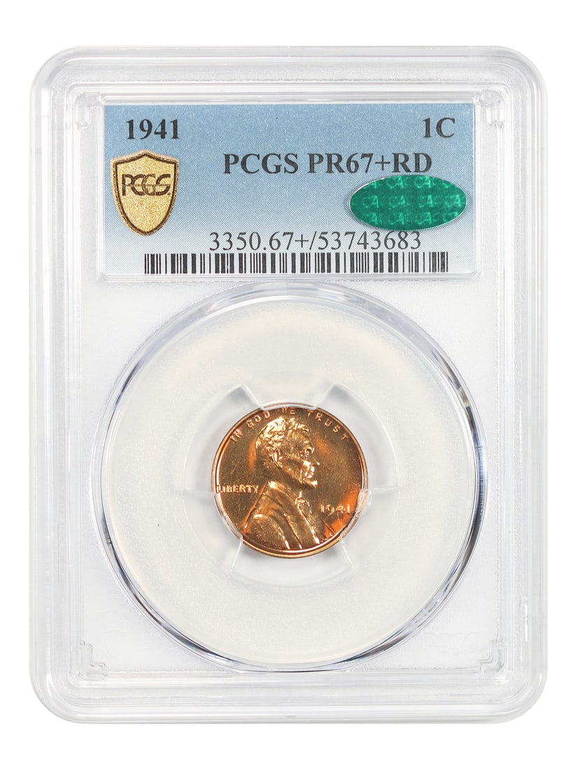 1941 1C PCGS/ CAC PR67+RD - Lincoln Cent (Wheat Reverse) - Lovely Red Proof: 1941 1C PCGS/ CAC PR67+RD - Lincoln Cent (Wheat Reverse) - Lovely Red Proof The 1941 Lincoln Cent, graded PR67+ by PCGS and CAC, boasts a stunning RD (Lovely Red) proof color that showcases its
