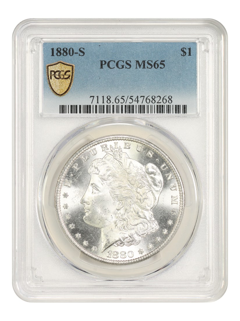 1880-S $1 PCGS MS65 - Morgan Dollar - Popular Collector Date: 1880-S $1 PCGS MS65 - Morgan Dollar - Popular Collector Date The 1880-S $1 PCGS MS65 Morgan Dollar is a highly graded, uncirculated coin featuring the San Francisco mint mark, a hallmark of its rarity