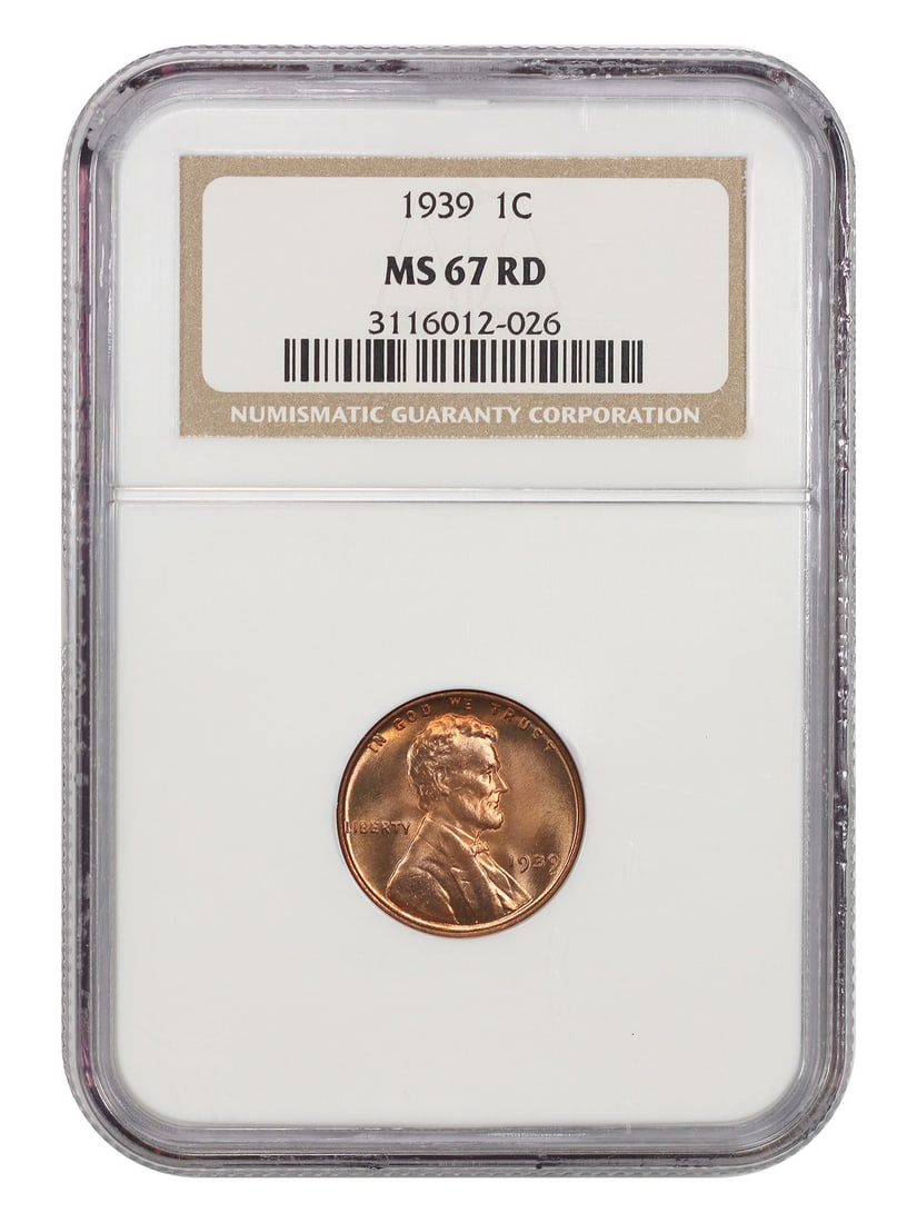 Lincoln Cent 1C Wheat Reverse MS67RD NGC 1939: Lincoln Cent 1C Wheat Reverse MS67RD NGC 1939 MS67RD Wheat Reverse Lincoln Cent 1939, certified by NGC, showcases exceptional condition with rich red color and sharp details. This uncirculated coin is
