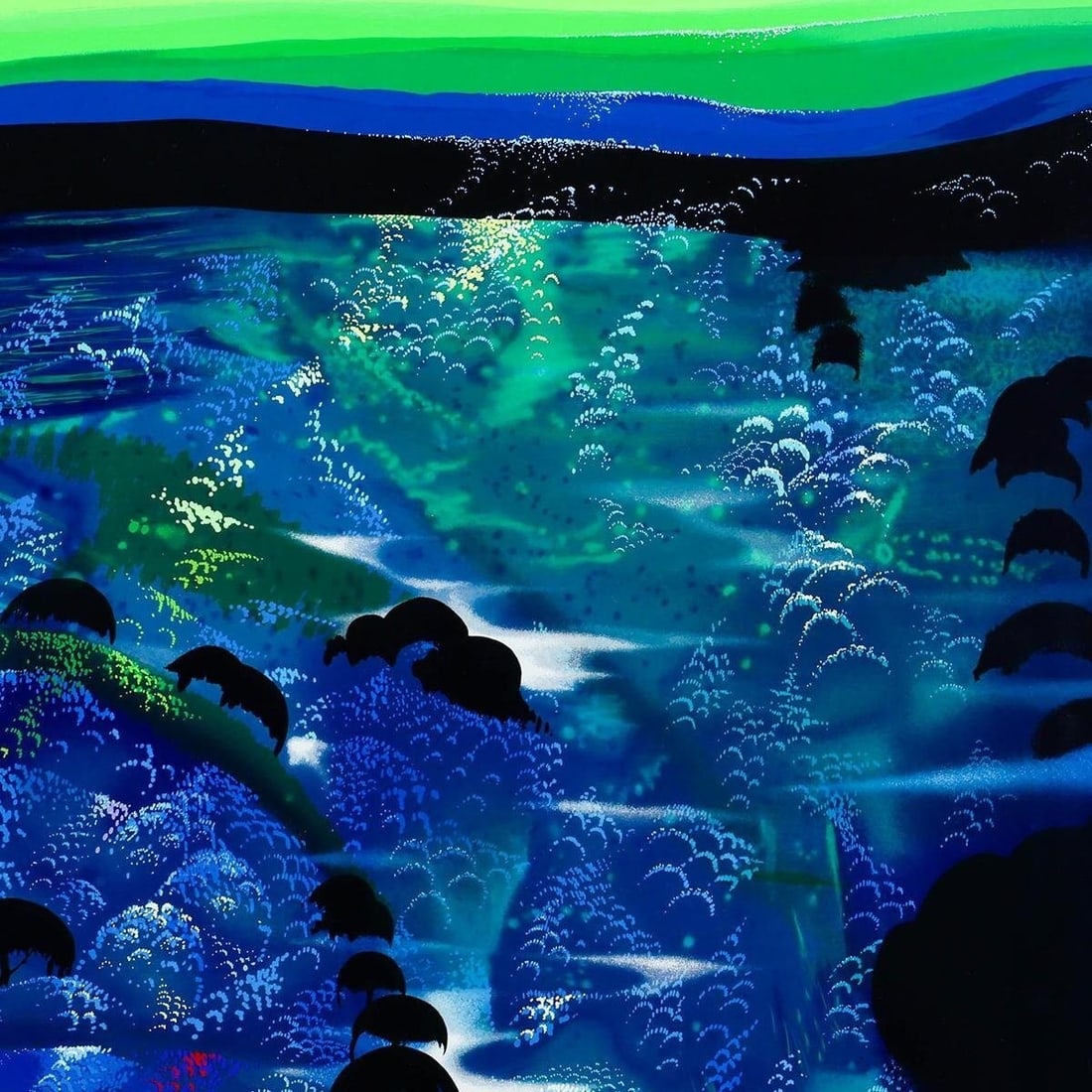Eyvind Earle Beneath an Emerald Sky Serigraph Modern Landscape Art Print: Eyvind Earle Beneath an Emerald Sky Serigraph Modern Landscape Art Print Item Specifics: Artist: Eyvind Earle Edition Size: 200 + A.P. Signed By: Eyvind Earle Size: Medium Signed: Yes Date Of Creation