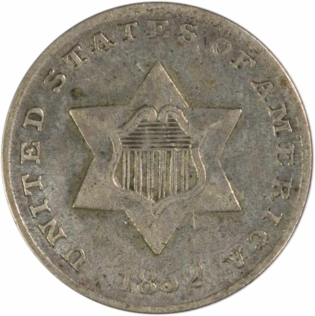 Three Cent Silver DDR FS 801 Uncertified: Three Cent Silver DDR FS 801 Uncertified Three Cent Silver DDR FS 801 Uncertified is a circulated 1852 coin featuring a plain edge and no mint mark, weighing 0.80 grams. Made from 75% silver and 25% c