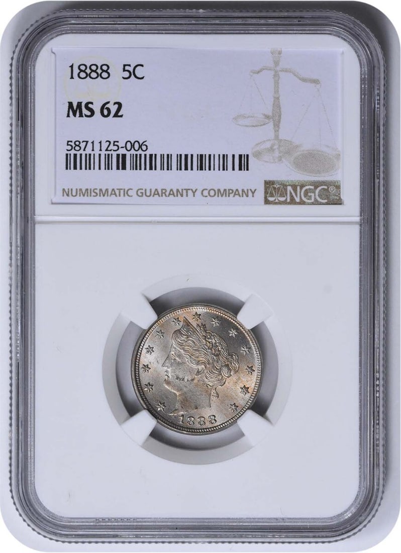 1888 Liberty Nickel FS-101 MS62 NGC: 1888 Liberty Nickel FS-101 MS62 NGC The 1888 Liberty Nickel FS-101 MS62 NGC is a highly detailed and well-preserved coin, graded MS62 by the Numismatic Guaranty Corporation (NGC). Certified as Uncircu