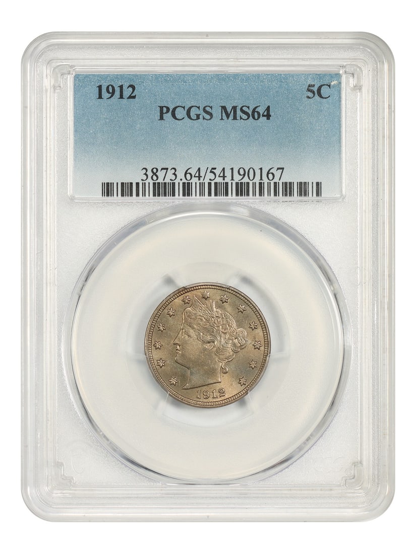 Liberty Nickel MS64 PCGS 5C 1912: Liberty Nickel MS64 PCGS 5C 1912 The 1912 Liberty Nickel MS64 PCGS is a highly detailed and well-preserved coin, boasting a Mint State 64 grade from the Professional Coin Grading Service. With its Phi