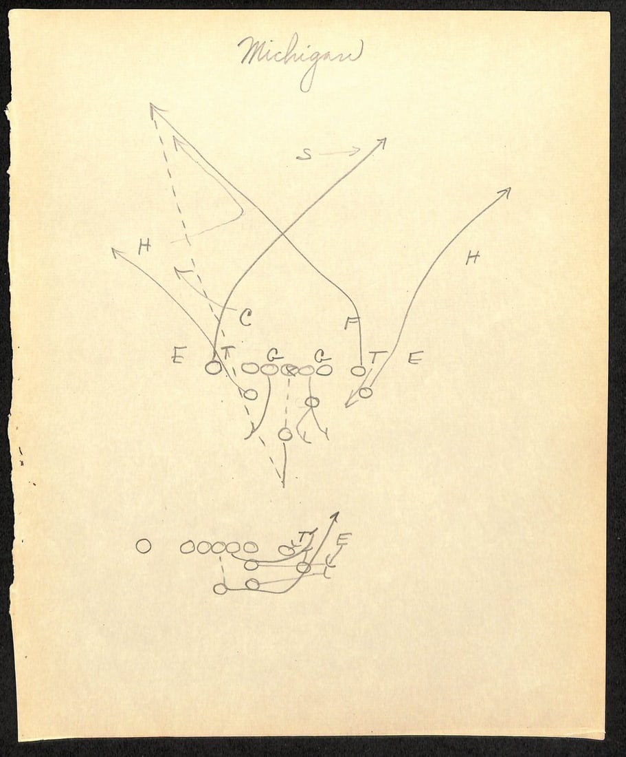 Amos Alonzo Stagg HOF 1932 Handwritten Playbook Page VERY RARE JSA 185588: Amos Alonzo Stagg HOF 1932 Handwritten Playbook Page VERY RARE JSA 185588 Very rare and highly sought after, this 1932 handwritten playbook page from Amos Alonzo Stagg, a legendary football coach, is 