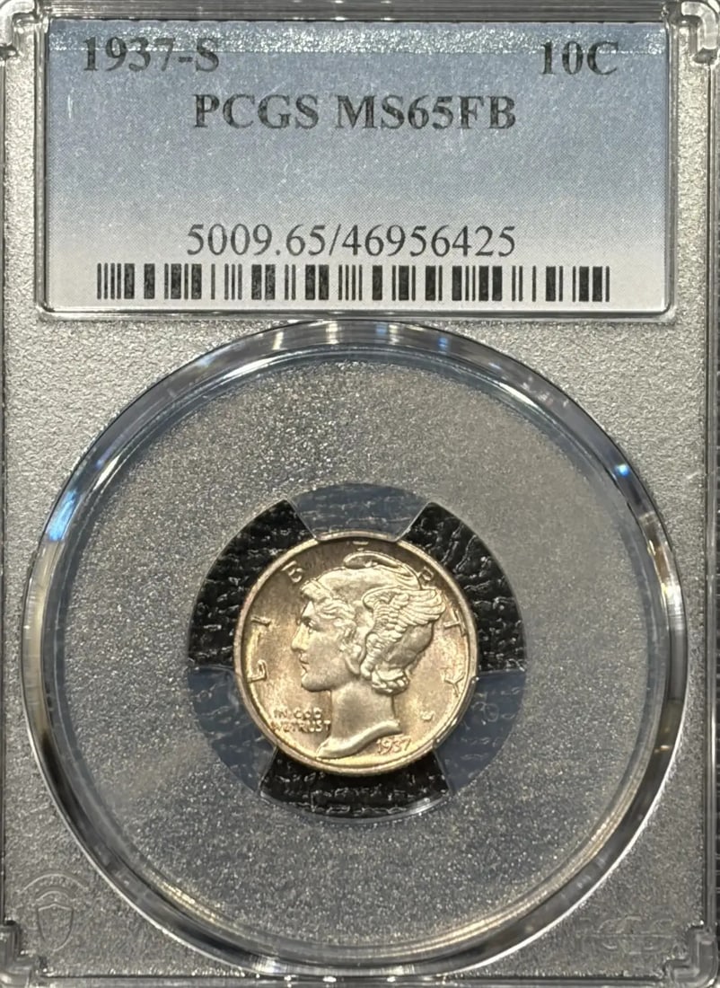 PCGS MS65 MERCURY DIME 1937-S: PCGS MS65 MERCURY DIME 1937-S PCGS MS65 MERCURY DIME 1937-S is a highly graded uncirculated silver dime, certified by the Professional Coin Grading Service (PCGS) with a grade of MS 65. This coin was 