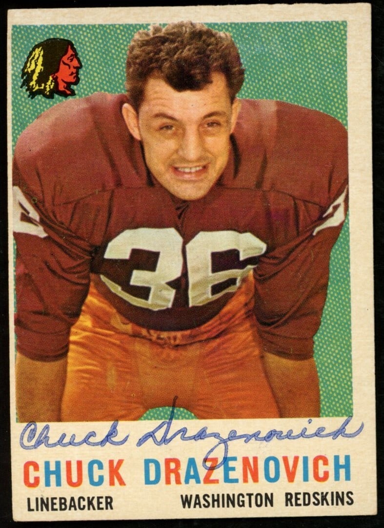 1959 TOPPS Football Card #172 Signed/ Auto Chuck Drazenovich Washington Redskins (1 of 2)