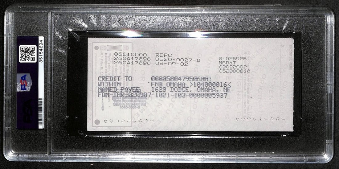 Johnny Unitas Signed 1/ 9/ 02 Check PSA DNA MINT 188675 - 2