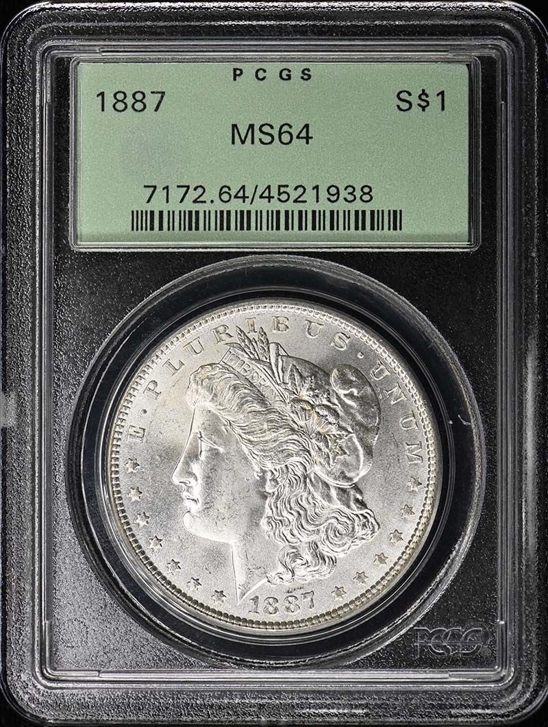 1887 $1 Morgan Dollar PCGS MS64: 1887 $1 Morgan Dollar PCGS MS64 The 1887 $1 Morgan Dollar is a highly sought-after collectible, graded MS64 by PCGS. This uncirculated coin features the iconic design of Augustus Saint-Gaudens, minted