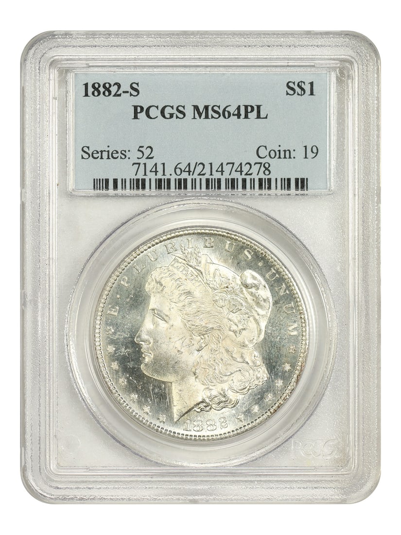 MS64PL PCGS 1882-S $1 Dollar Morgan: MS64PL PCGS 1882-S $1 Dollar Morgan Item Specifics: Denomination: $1 Year: 1882 Mint Location: San Francisco Circulated/Uncirculated: Uncirculated Certification: PCGS Certification Number: 21474278 Pr