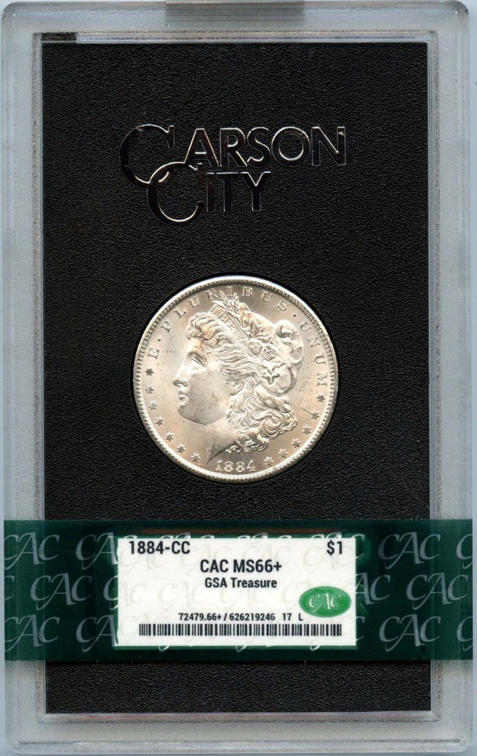 $1 Morgan Dollar 1884 CC Hoard GSA MS66: $1 Morgan Dollar 1884 CC Hoard GSA MS66 The 1884 CC Morgan Dollar Hoard, graded MS66+, boasts a rich history and exceptional condition, thanks to its GSA certification and CAC grading. This
