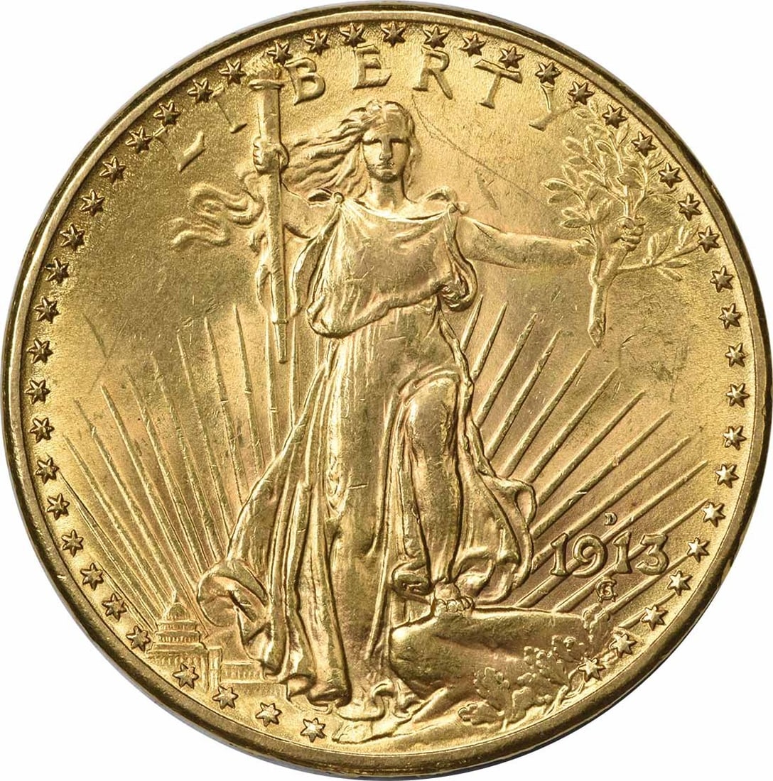 Gold St Gaudens AU Uncertified Slider 1913-D $20: Gold St Gaudens AU Uncertified Slider 1913-D $20 The 1913-D $20 Gold St Gaudens AU Uncertified Slider is a stunning example of the iconic $20 gold piece designed by Augustus St. Gaudens. With its 0.9