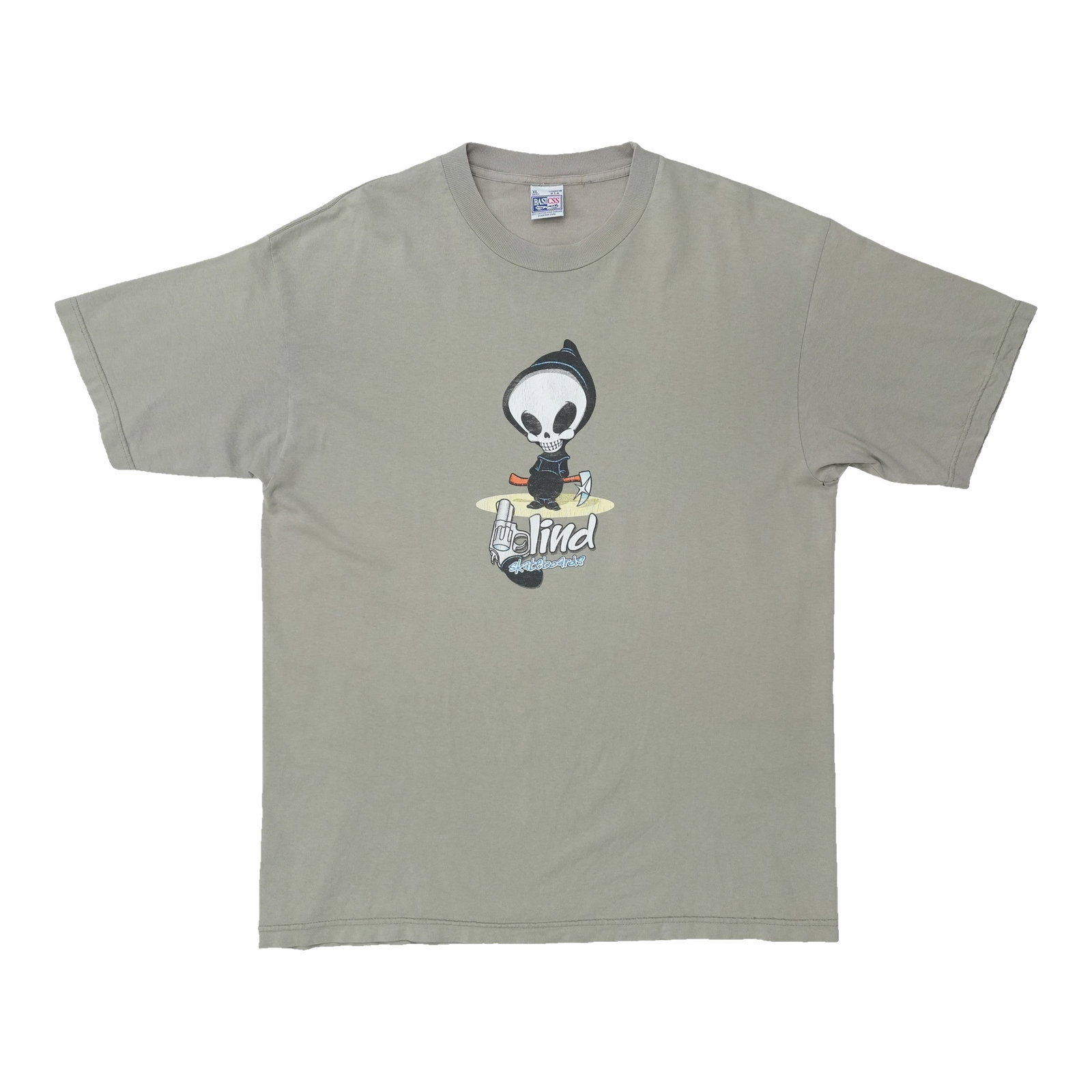 1990s Blind Skateboards Reaper Shirt: 1990s Blind Skateboards Reaper Shirt A bold graphic of the Reaper from the 1990s Blind Skateboards brand adorns this vintage Reaper shirt, a staple of skate culture from the decade's most iconic era. 