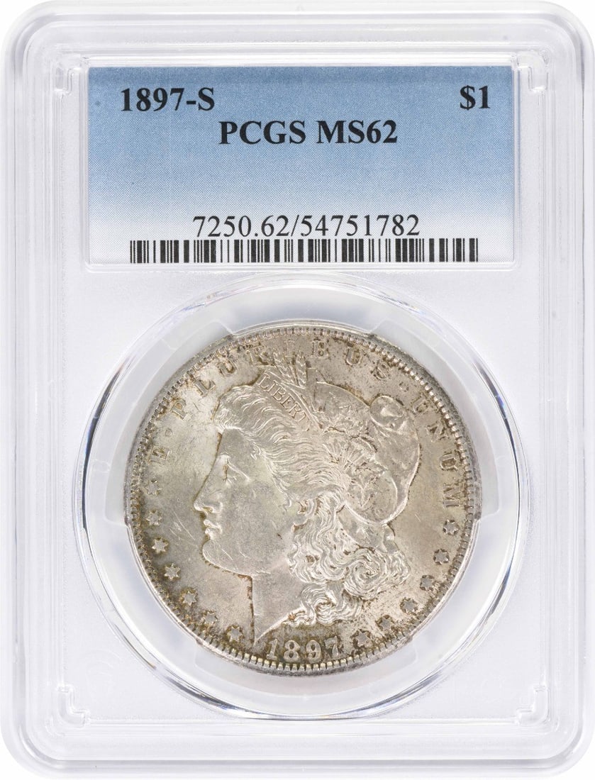 MS62 PCGS Morgan Silver Dollar 1897-S: MS62 PCGS Morgan Silver Dollar 1897-S MS62 PCGS Morgan Silver Dollar 1897-S is a highly detailed and well-certified circulated coin featuring the iconic design of George T. Morgan. With a strong reede