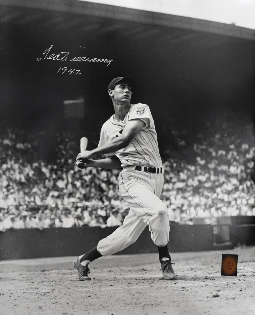 Williams Ted HOF Red Sox Photo Signed 16x20 PSA Diamond Green Letter Holo 212184: Williams Ted HOF Red Sox Photo Signed 16x20 PSA Diamond Green Letter Holo 212184 This 16x20 photo of Ted Williams, a legendary Red Sox player, is signed and features a PSA Diamond Green Letter Holo, a