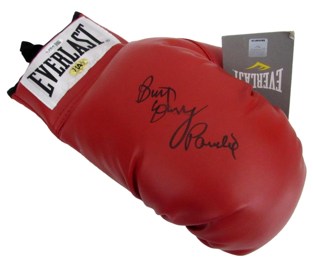 Young Bart Signed Glove Boxing Red Everlast Inscribed Paulie JSA: Young Bart Signed Glove Boxing Red Everlast Inscribed Paulie JSA Young Bart's boxing gloves are a rare find, featuring a unique red color and the iconic Everlast brand. This glove bears a signature fr