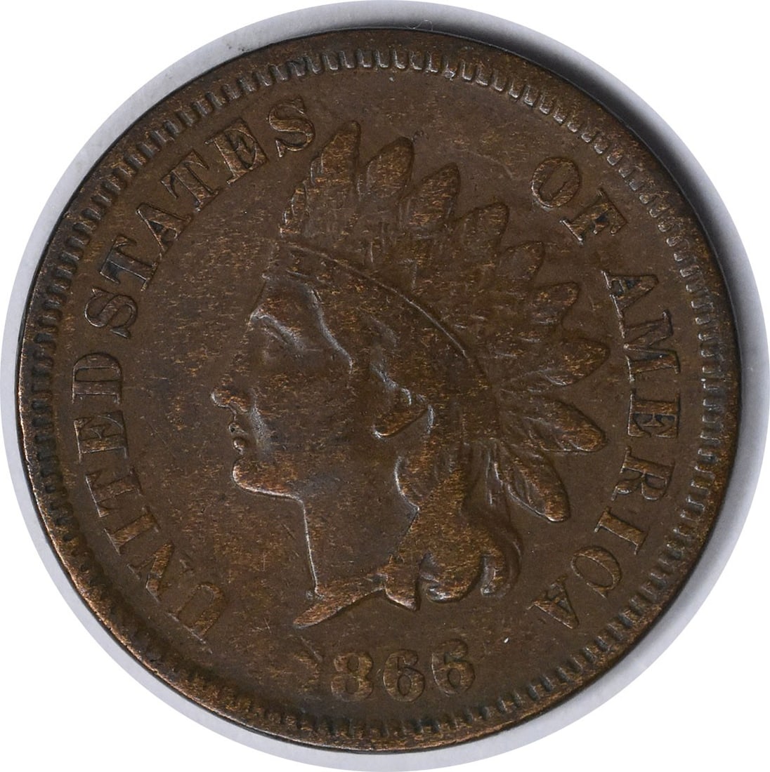 1866 Indian Cent RPD S-6 VF Uncertified: 1866 Indian Cent RPD S-6 VF Uncertified The 1866 Indian Cent RPD S-6 VF Uncertified is a copper small cent with a circulated condition, bearing the S-6 mint mark and dated 1866. This coin features a d