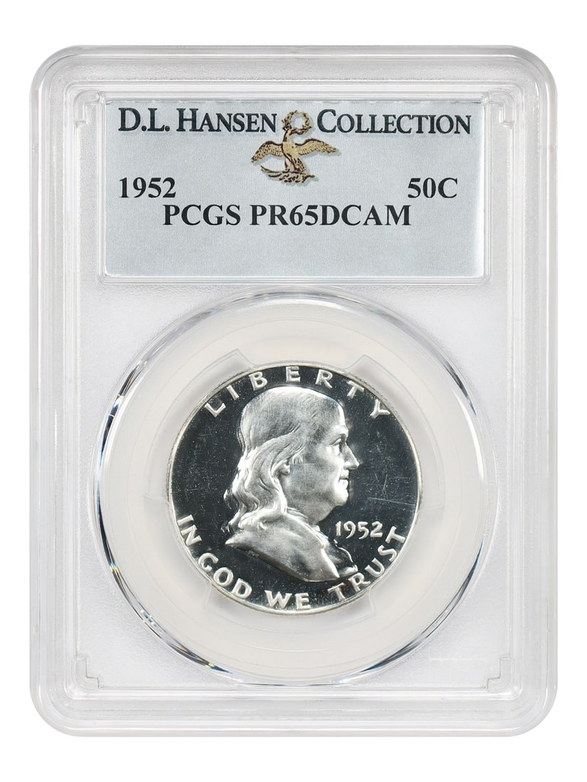 PCGS PR65DCAM ex: D.L. Hansen 1952 50C: PCGS PR65DCAM ex: D.L. Hansen 1952 50C PCGS PR65DCAM ex: D.L. Hansen 1952 50C is a high-grade, uncirculated 1952 half dime certified by the Professional Coin Grading Service (PCGS) with a grade of PR6