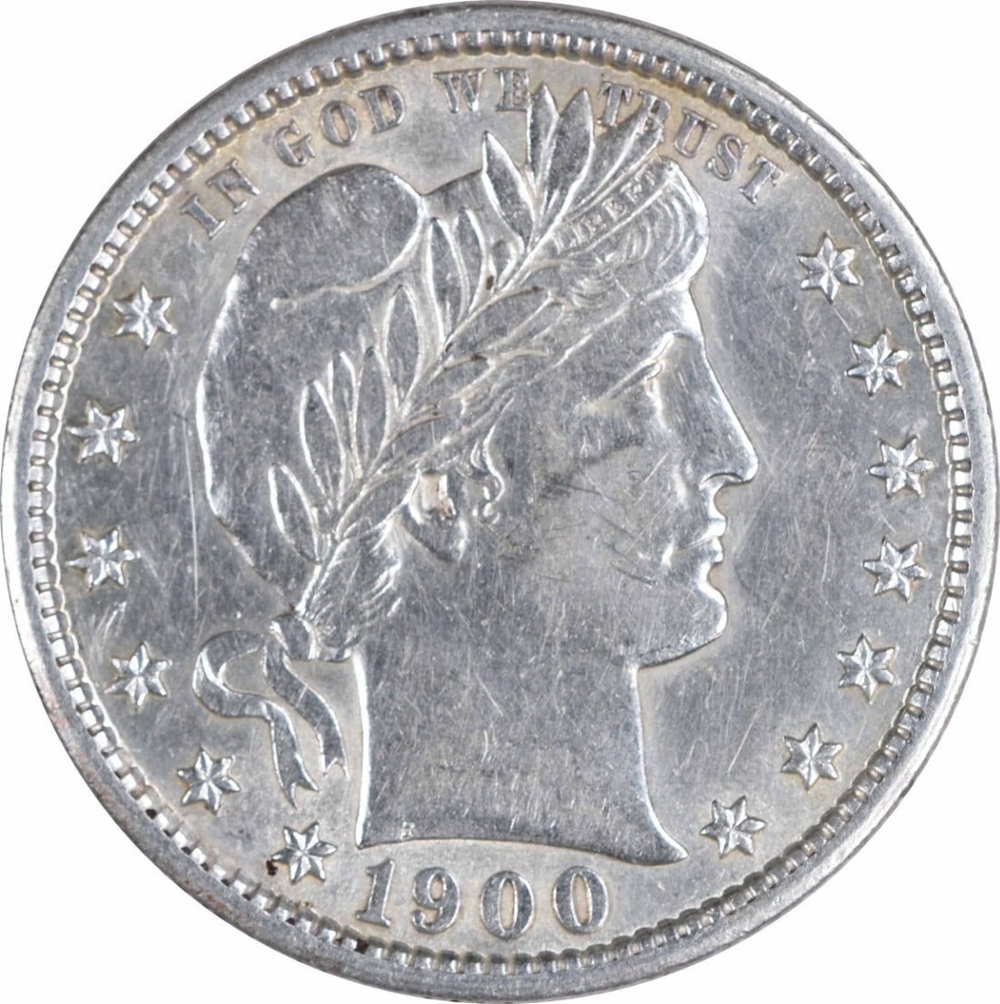 1900-S Barber Silver Quarter AU Slider Uncertified: 1900-S Barber Silver Quarter AU Slider Uncertified The 1900-S Barber Silver Quarter is a highly detailed and intricately designed coin, featuring the iconic portrait of Lady Liberty on its obverse and
