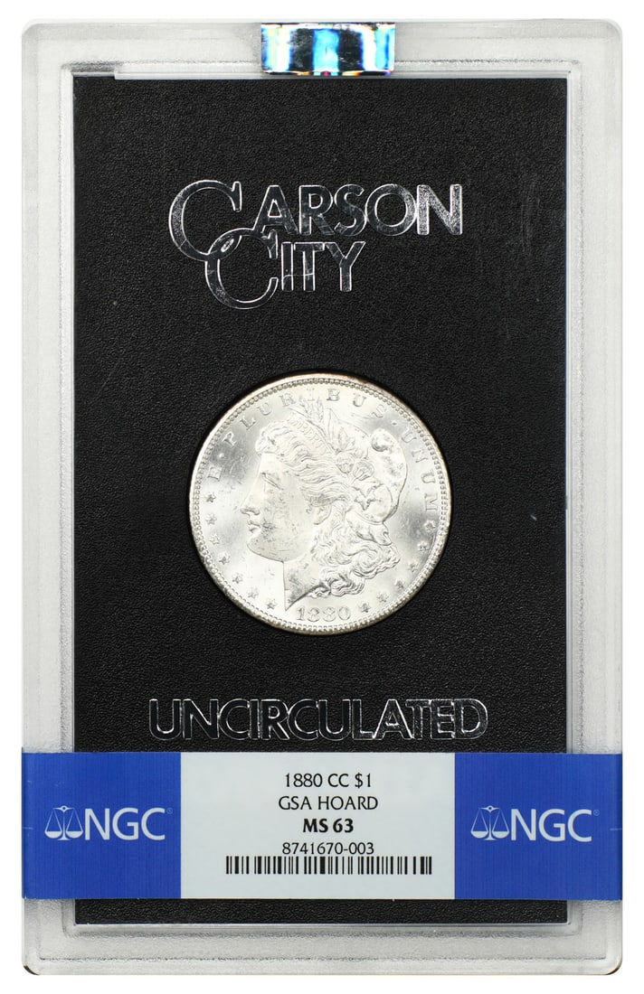 GSA: 1880-CC $1 NGC MS63 (Box & Papers) - Morgan Dollar - Popular GSA Morgan: GSA: 1880-CC $1 NGC MS63 (Box & Papers) - Morgan Dollar - Popular GSA Morgan MS63 grade from the NGC, this 1880-CC Morgan Dollar is a highly detailed and well-preserved example of the popular GSA Morg