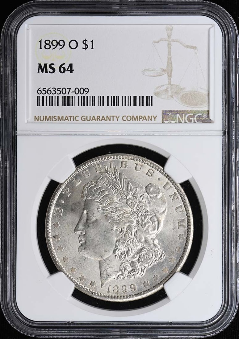 1899-O Morgan Dollar S$1 NGC MS64: 1899-O Morgan Dollar S$1 NGC MS64 The 1899-O Morgan Dollar S$1 NGC MS64 is a highly detailed and well-preserved coin, graded MS64 by the Numismatic Guaranty Corporation (NGC). This uncirculated coin f