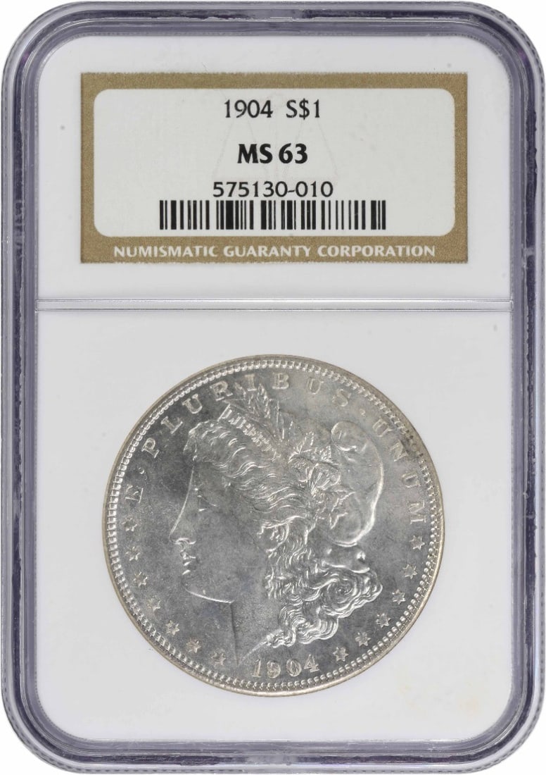 MS63 NGC Morgan Silver Dollar 1904: MS63 NGC Morgan Silver Dollar 1904 MS63 NGC Morgan Silver Dollar 1904 is a highly detailed and well-certified coin, graded MS63 by the Numismatic Guaranty Corporation (NGC). This 1904 Morgan Silver