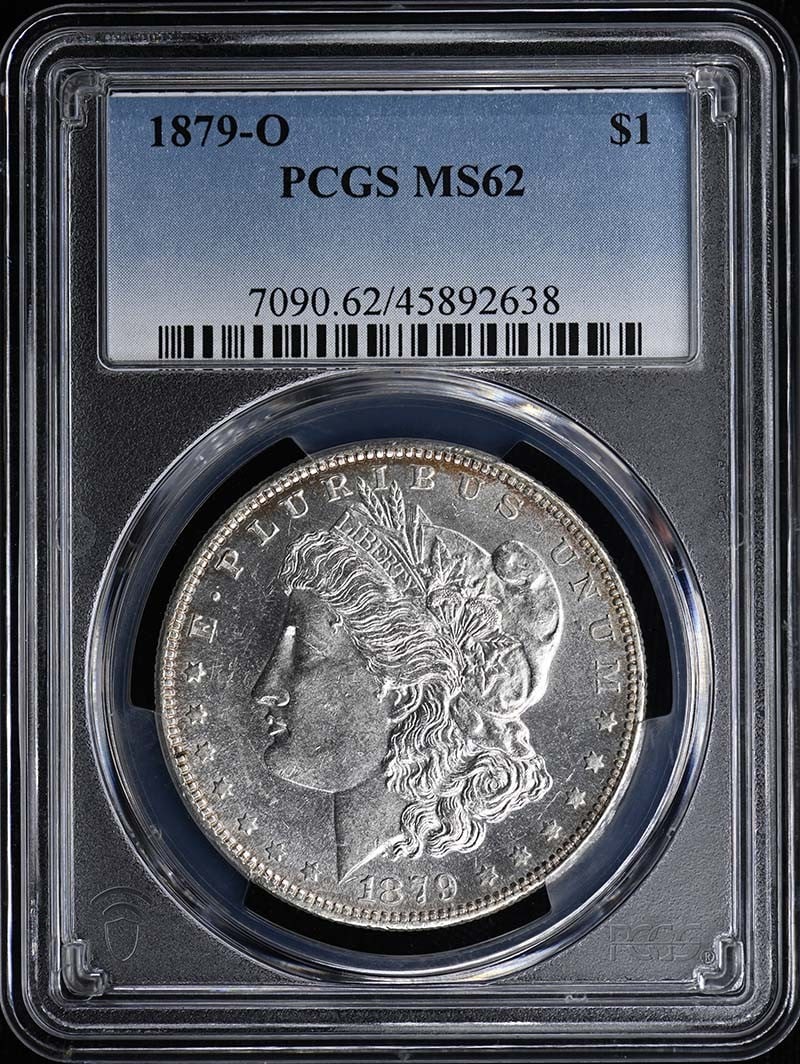 1879-O $1 Morgan Dollar PCGS MS62: 1879-O $1 Morgan Dollar PCGS MS62 The 1879-O $1 Morgan Dollar is a highly sought-after coin, graded MS62 by PCGS, indicating a high level of preservation and detail. This uncirculated coin was minted 