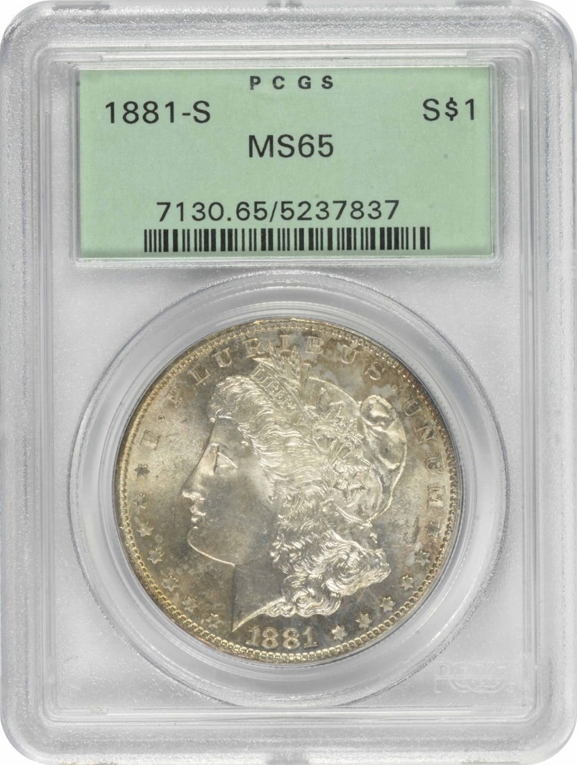 1881-S Morgan Silver Dollar MS65 PCGS: 1881-S Morgan Silver Dollar MS65 PCGS The 1881-S Morgan Silver Dollar MS65 PCGS is a highly graded, uncirculated coin featuring the iconic design of George T. Morgan, with its 90% silver and 10%