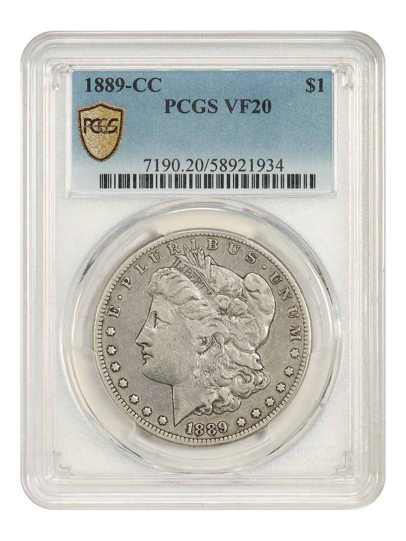 1889-CC $1 PCGS VF20 - Morgan Dollar - Key CC-Mint Issue: 1889-CC $1 PCGS VF20 - Morgan Dollar - Key CC-Mint Issue The 1889-CC $1 Morgan Dollar is a key issue from the Carson City Mint, featuring a distinctive CC mint mark. Certified by PCGS as a VF20, this 