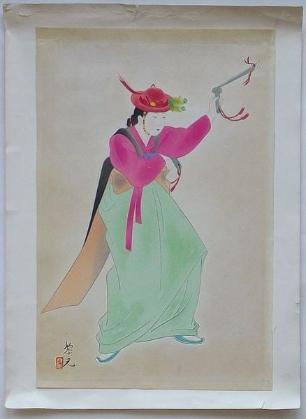 Woodblock Print Dance Korean Gisaeng Sword Japanese By Matsuda Reiko: Woodblock Print Dance Korean Gisaeng Sword Japanese By Matsuda Reiko Item Specifics: Artist: Reiko Matsuda Subject: Korean Customs and Dance Material: Paper Style: Japanese Year Of Production: Showa p
