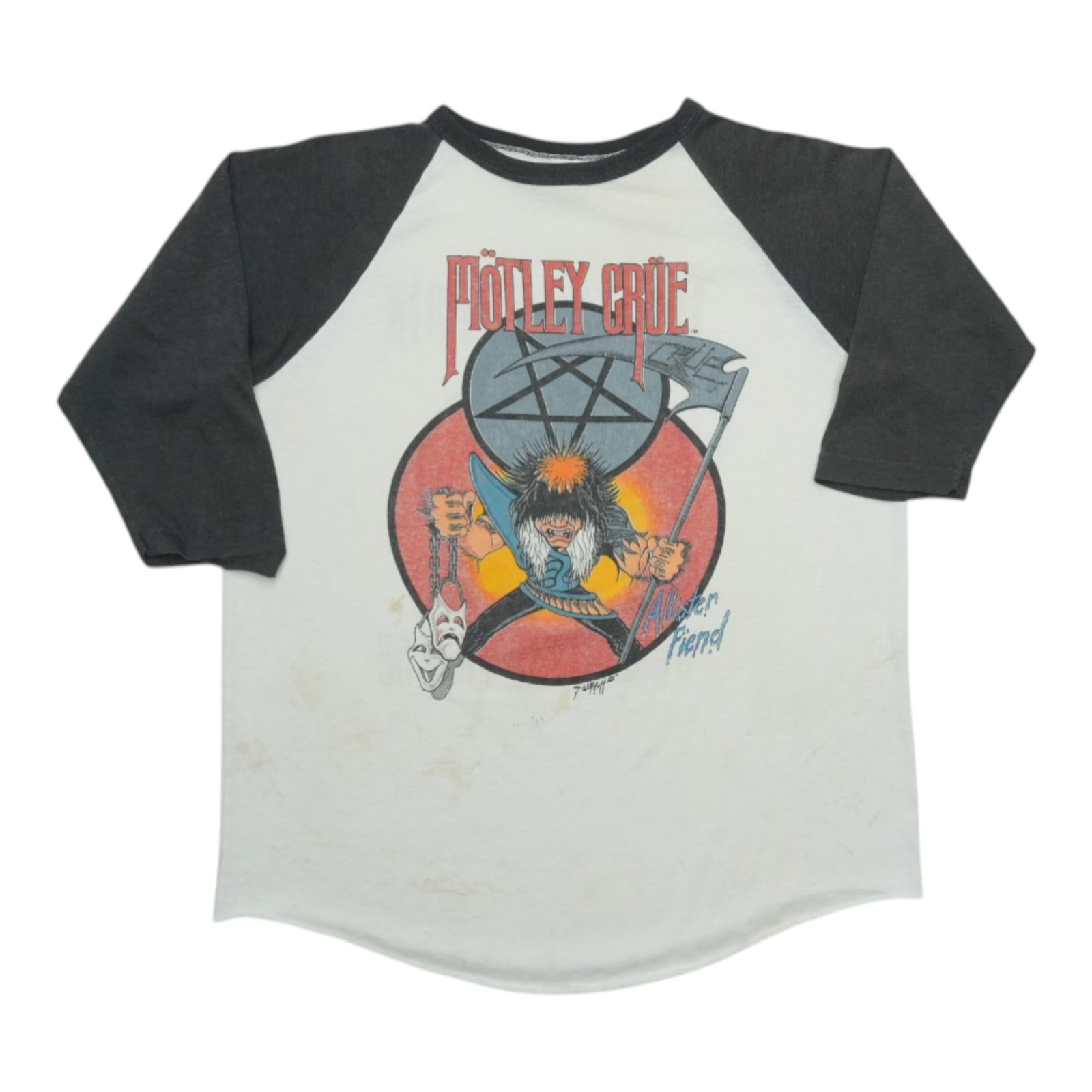 Motley Crue 1983 Allister Fiend Jersey Shirt: Motley Crue 1983 Allister Fiend Jersey Shirt Authentic 1983 Motley Crue Allister Fiend Jersey Shirt. This vintage tee features the iconic band's logo and design, a staple of 80s rock fashion. In excel
