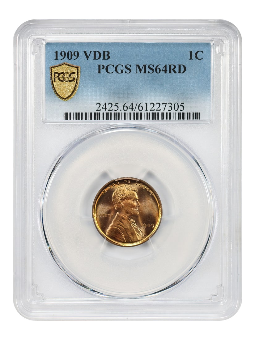 1909 VDB 1C PCGS MS64RD - Lincoln Cent (Wheat Reverse) - Popular VDB Issue: 1909 VDB 1C PCGS MS64RD - Lincoln Cent (Wheat Reverse) - Popular VDB Issue The 1909 VDB Lincoln Cent, graded MS64RD by PCGS, boasts a rich history with its distinctive Wheat Reverse design. This uncir