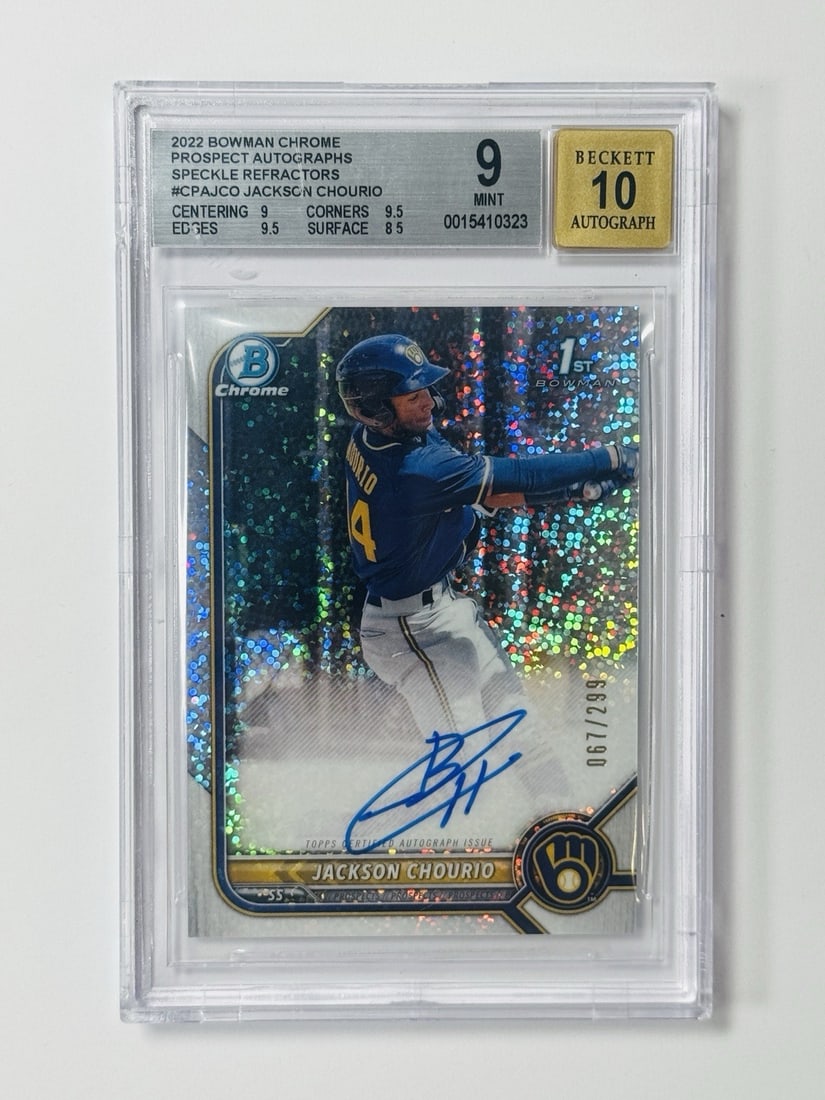 2022 BOWMAN CHROME JACKSON CHOURIO SPECKLE REFRACTOR AUTO/ 299 BGS 9 AUTO 10 (1 of 2)