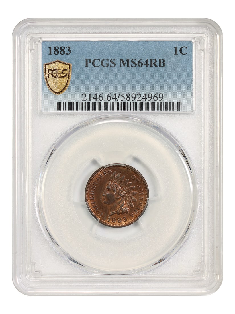 1883 1C PCGS MS64RB - Indian Cent: 1883 1C PCGS MS64RB - Indian Cent 1883 Indian Cent in MS64RB condition, certified by PCGS with a certification number of 58924969, showcasing its rich history and exceptional preservation. This uncirc