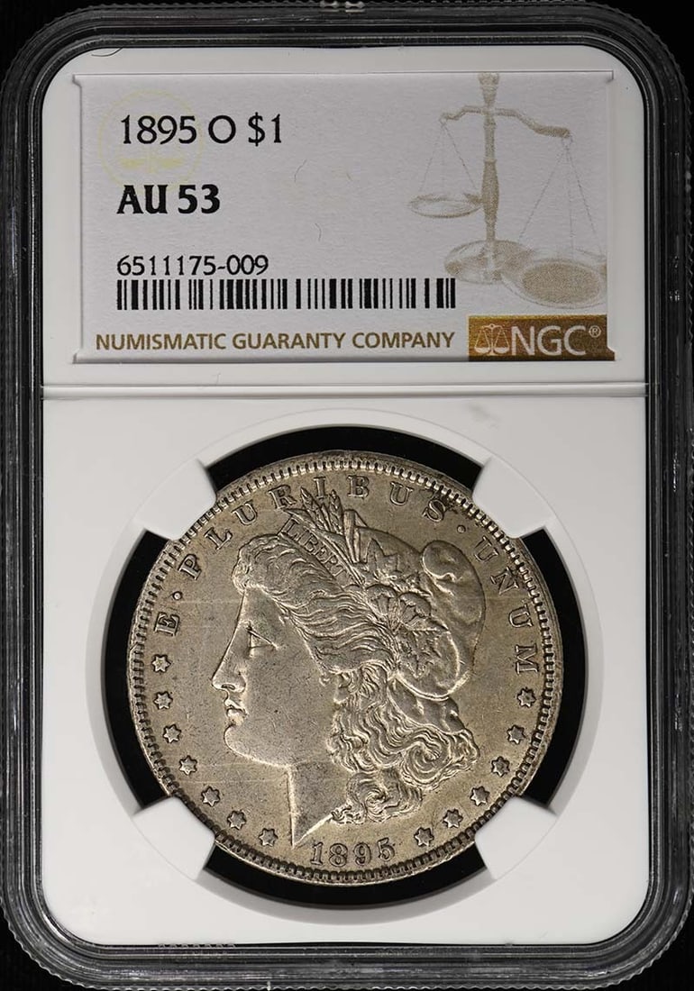 1895-O O Morgan Dollar S$1 NGC AU53: 1895-O O Morgan Dollar S$1 NGC AU53 1895-O O Morgan Dollar S$1 NGC AU53. This circulated 1895-O O Morgan Dollar features a grade of AU53, indicating a high level of detail and luster. Certified by the
