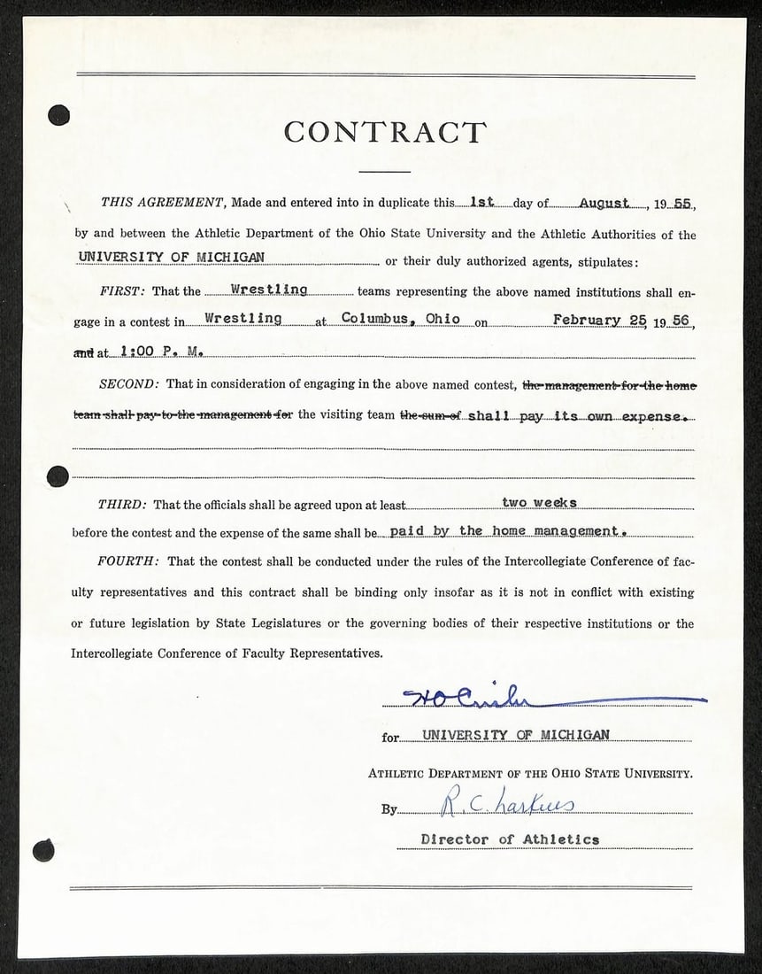 Fritz Crisler HOF Michigan Head Coach Signed/ Auto Contract PSA BA198996 (1 of 2)
